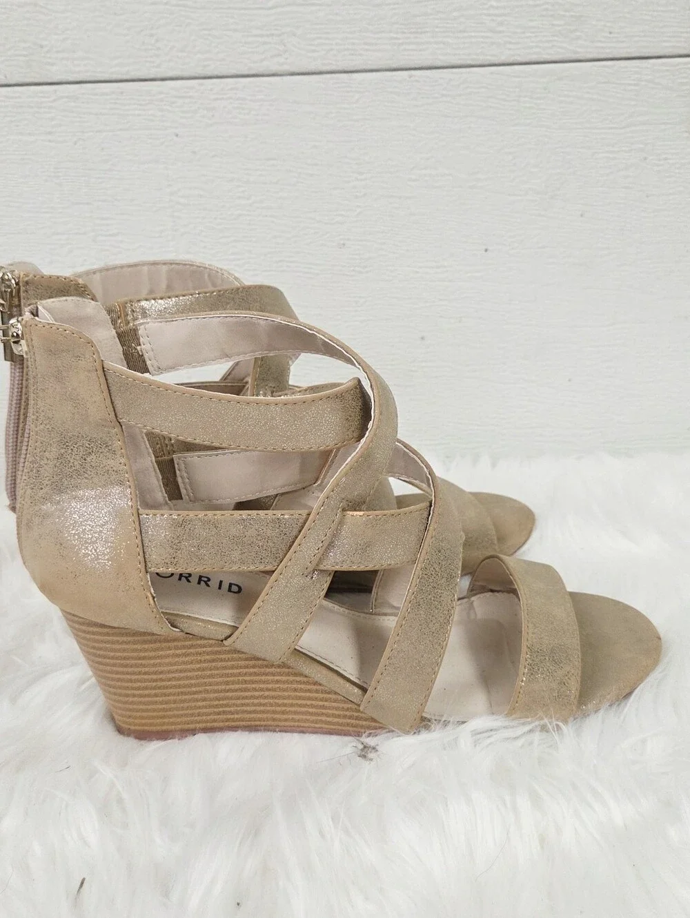 Torrid wide 9 Women's Metallic Strappy Wedge Sandals - Gold